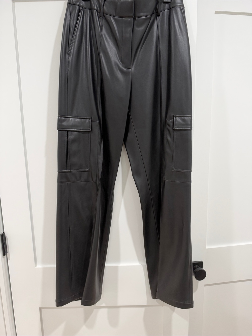 Elie Tahari Black Faux Leather Cargo Trousers